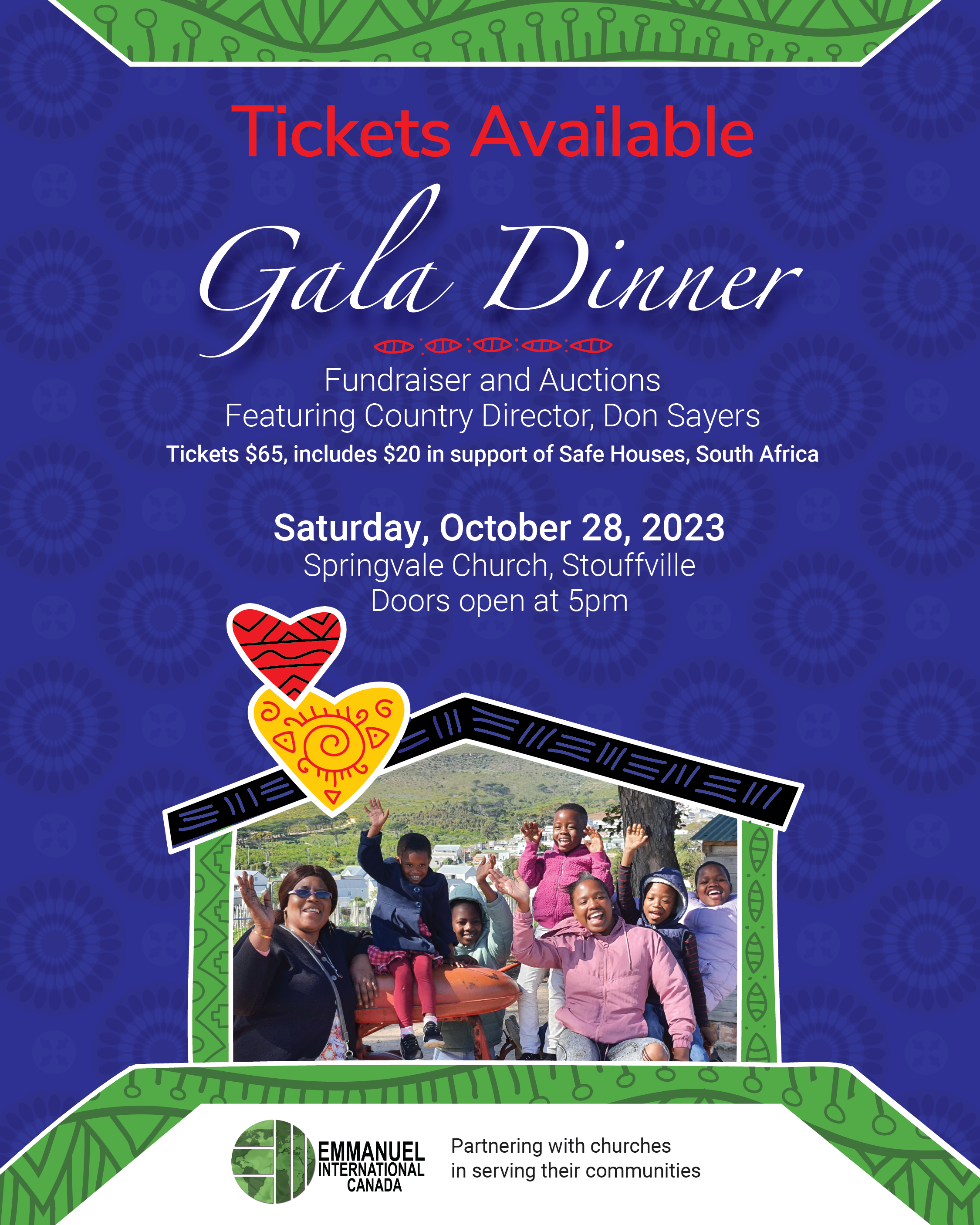 Fundraising Gala Dinner Saturday October 28, 2023 $65 per ticket